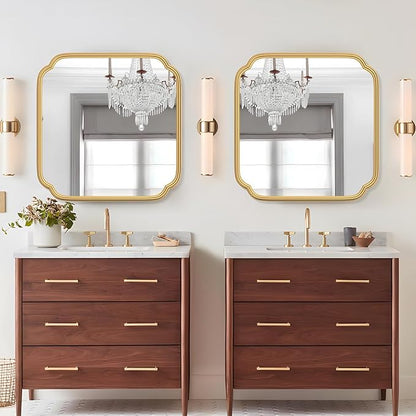 Gold Bathroom Mirror for Wall 24" x 24" Modern Rounded Corner Square Mirror - Image 2