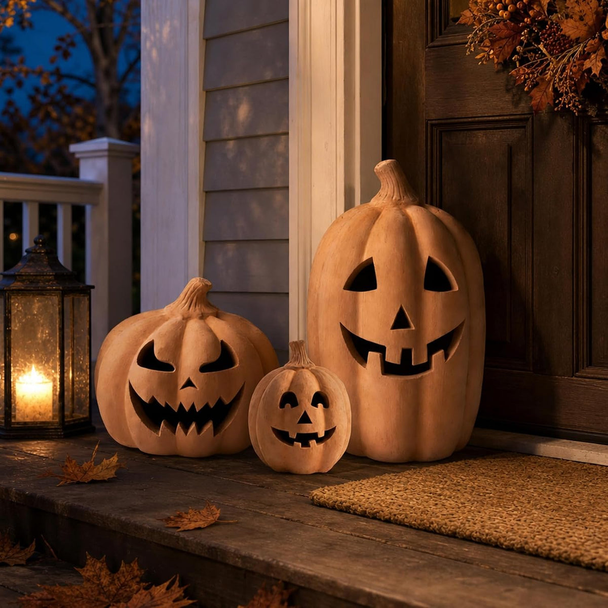 Whaline 3 Pcs Halloween Terracotta Pumpkin Lantern Halloween Decor