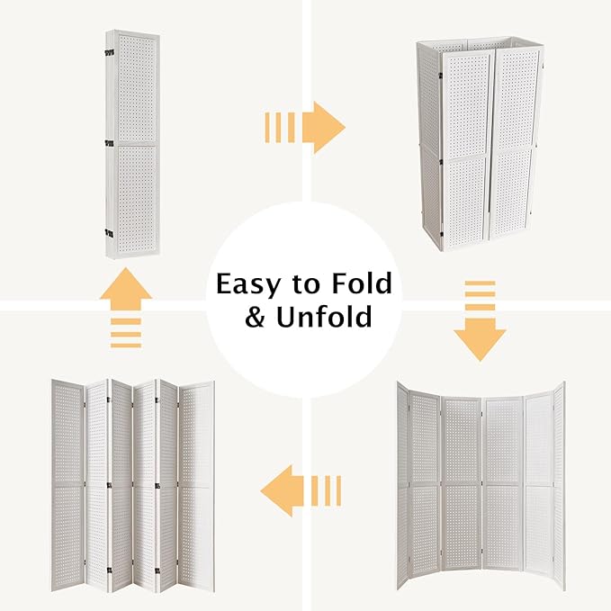 Pegboard Display, 5.6Ft Wooden Room Divider Folding Privacy Screens Portable - Image 6