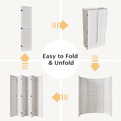 Pegboard Display, 5.6Ft Wooden Room Divider Folding Privacy Screens Portable - Image 6