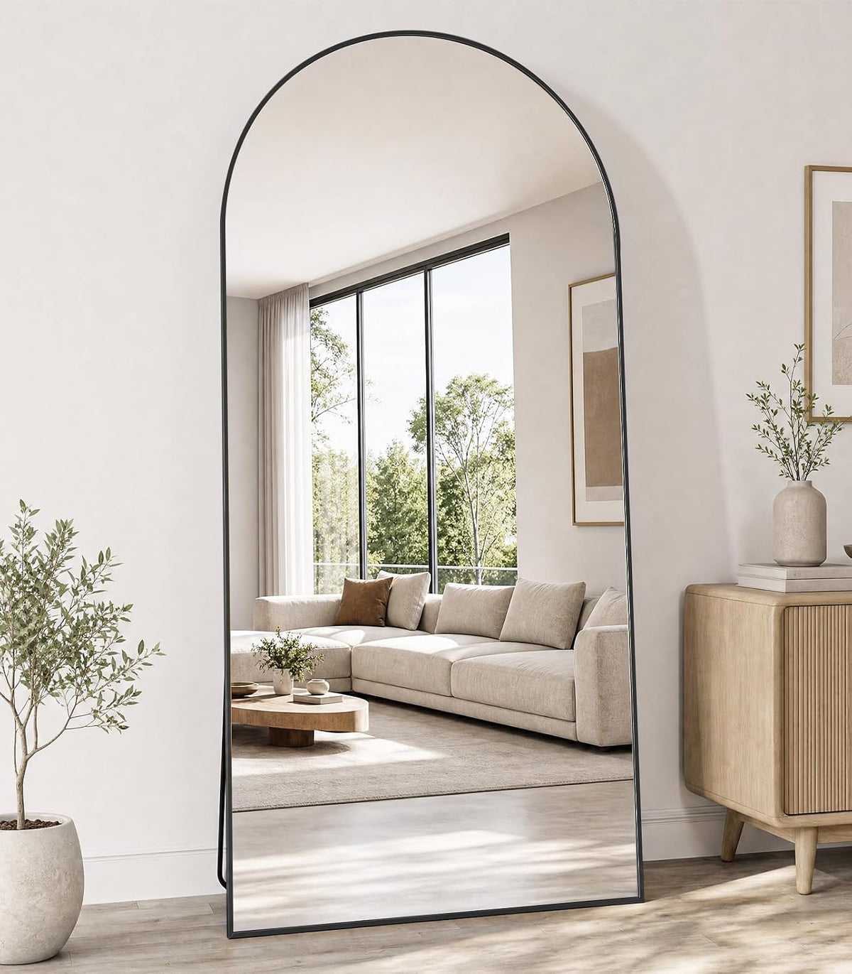 Koonmi 71x28 Arched Full Length Mirror, Floor Mirror with Stand | Shatterproof Tempered Glass, Modern Aluminum Alloy Frame, Free Standing Hanging or Leaning for Home Decor (Black)