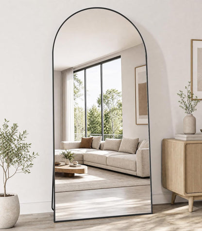 Koonmi 71x28 Arched Full Length Mirror, Floor Mirror with Stand | Shatterproof Tempered Glass, Modern Aluminum Alloy Frame, Free Standing Hanging or Leaning for Home Decor (Black)