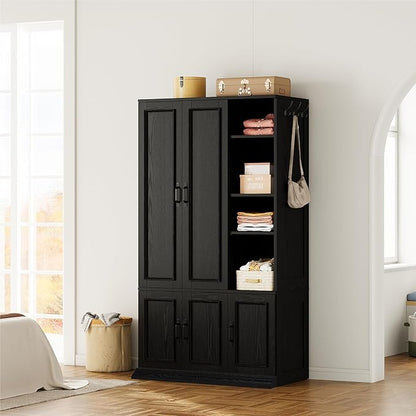 LIKIMIO Armoire Wardrobe Closet 70" H, 5 Doors Bedroom Wooden Wardrobe - Image 9