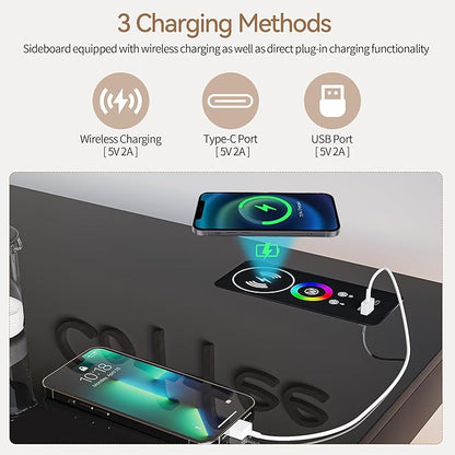 40" Wood LED Coffee Bar with Wireless Charging Station, Kitchen Storage Coffee - Image 6