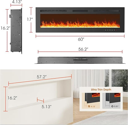60 inch Ultra-Thin Electric Fireplace Recessed and Wall Mounted - Image 8