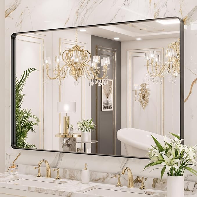LOAAO 55X36 Inch Black Metal Framed Bathroom Mirror - Image 3