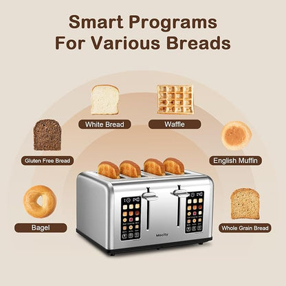 Mecity 4 Slice Toaster with Touch Screen Control, 4 Wide Slots, Stainless Steel - Image 3