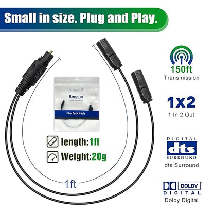 1x2 Digital Audio Splitter, Toslink Digital Fiber Optic Audio Splitter 1 Male - Image 6