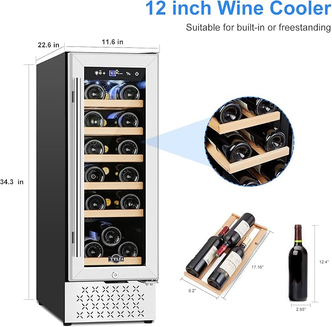 Tylza 12" Wine Cooler Refrigerator, 18 Bottles Capacity, Compact Freezerless - Image 7