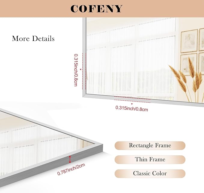 36x72inch Bathroom Mirror, Large Rectangular Wall Mirrors - Image 8