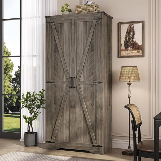 Tall Storage Cabinet with Adjustable Shelves, Farmhouse Pantry Organize with 2 by FiveWillowise