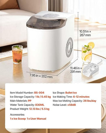 VEVOR Countertop Ice Maker, 7 Cubes Ready in 6 Mins, 26 lbs per Day, - Image 7