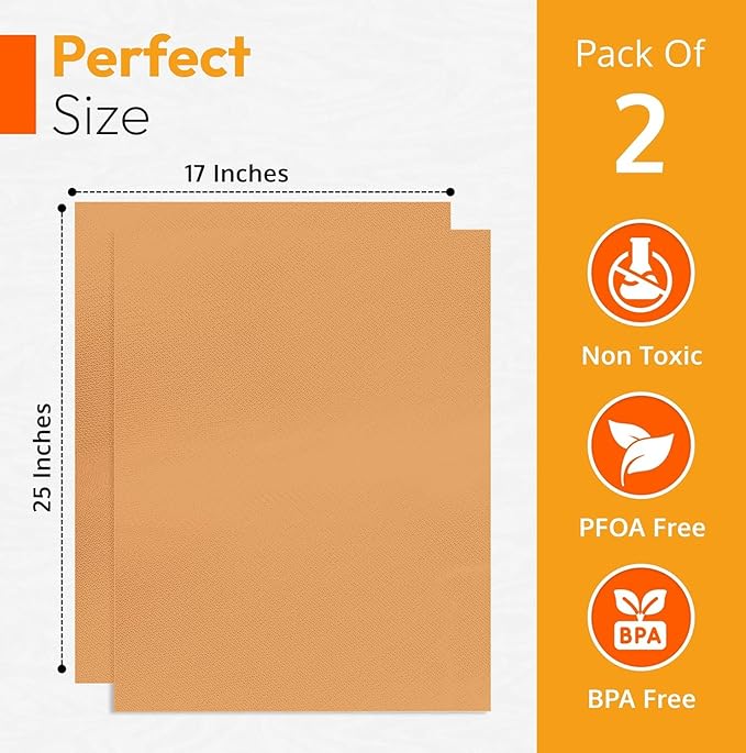Copper 2 Pack Heavy Duty Non Stick Teflon Oven Liners Mat, Large Thick Liners - Image 3