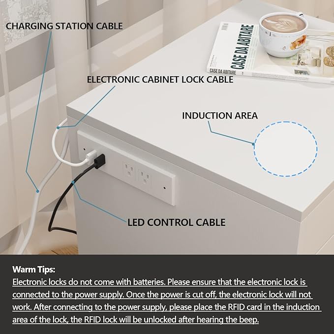 Auromie Nightstand with Charging Station and LED Lights, Concealment Furniture - Image 7