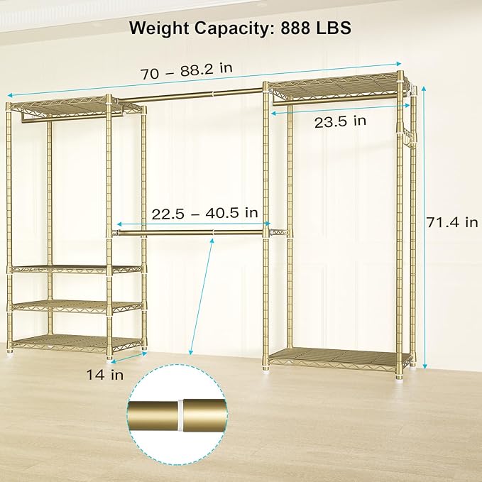 Ulif E1 Heavy Duty Closet Garment Rack, 6 Tiers Adjustable Metal Freestanding - Image 6