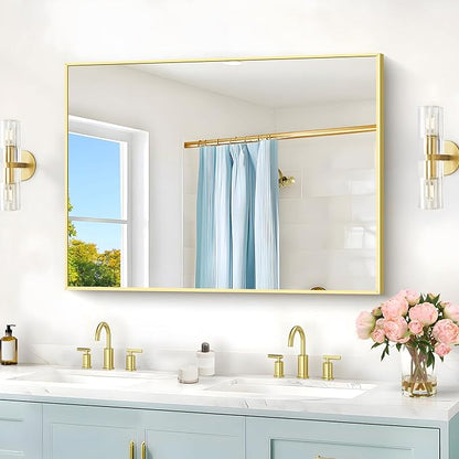 30x40In Gold Bathroom Mirror for Wall, Brushed Gold Rectangle Mirrors - Image 2