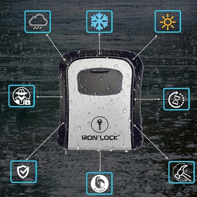 Iron Lock® Key Lock Box Wall Mount – Medium Waterproof Heavy-Duty Metal Safe - Image 8