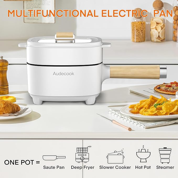 Audecook Hot Pot Electric 2L, Cermic Glaze Non-Stick Frying Pan 8 Inch - Image 4