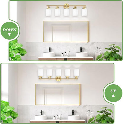 Guliaofo 5-Light Vanity Lights, Brushed Gold Bathroom Light Fixture - Image 4