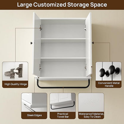 Bathroom Storage Cabinet with Adjustable Wood Shelves, Unique Arched Groove - Image 5