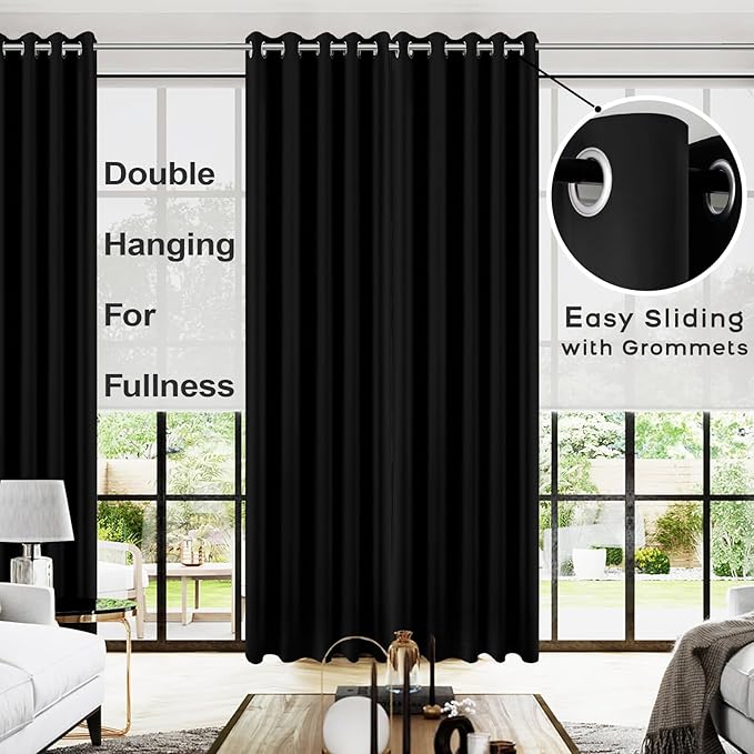 KOUFALL Extra Wide Curtains Black Out 72 x 96 Inch Long 2 Panels Set, 8FT Floor - Image 2