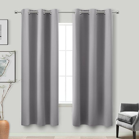 72 Inch Length Grey Curtains for Room, 2 Panels Set 6FT 6 FT Grommet Double by KOUFALL
