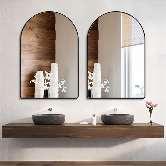 36x48 inch Black Tempered Glass Arched Mirror - Image 7