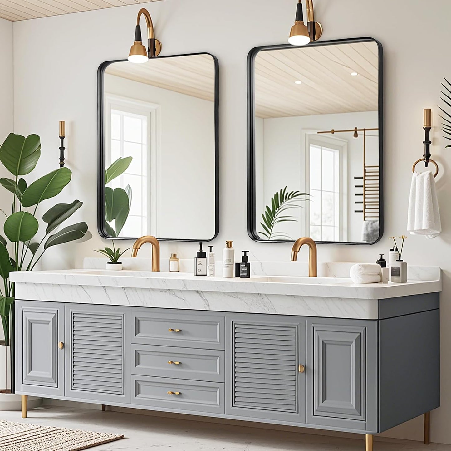 Black Bathroom Vanity Mirror Over Sink 26x32, Wall Mounted Mirror | Rosynee Matte Metal Framed Rectangle Mirror for Living Room, Bedroom, Restroom, Farmhouse, Hallway, Entryway Decor