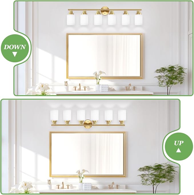 Guliaofo 6-Light Vanity Lights, Brushed Gold Bathroom Light Fixture - Image 4