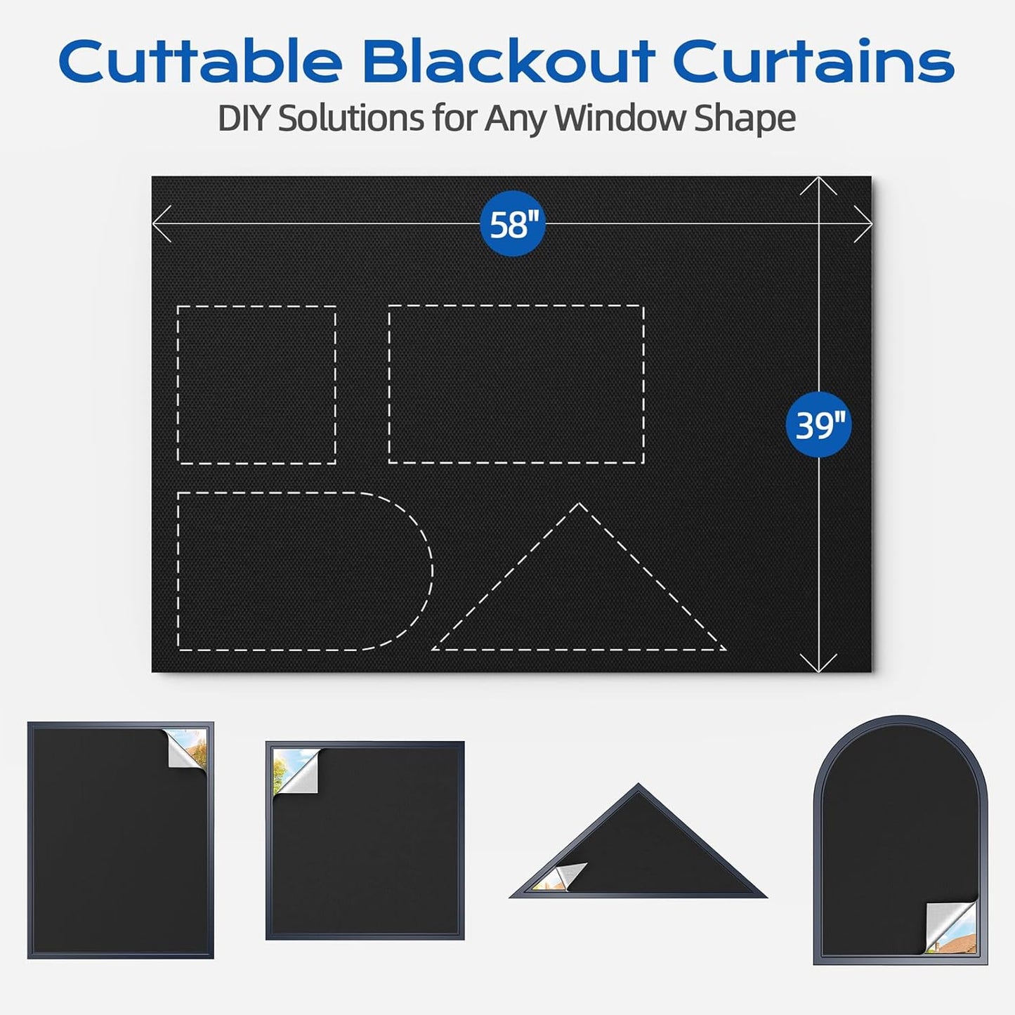 Blackout Curtains for Bedroom, 39" x 58" Portable Black Out Blinds with 20 Sets Hook & Loop Strips for 100% Blackout Window Film, Temporary Black-out Shades for Windows Cover Nursery Travel RV- Blacks