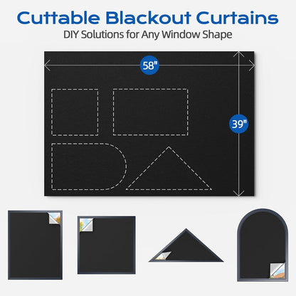 Blackout Curtains for Bedroom, 39" x 58" Portable Black Out Blinds with 20 Sets Hook & Loop Strips for 100% Blackout Window Film, Temporary Black-out Shades for Windows Cover Nursery Travel RV- Blacks
