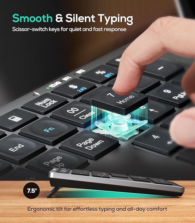 Nulea Wireless Number Pad Bluetooth 5.0 & 2.4G Portable Numeric Keyboard - Image 7