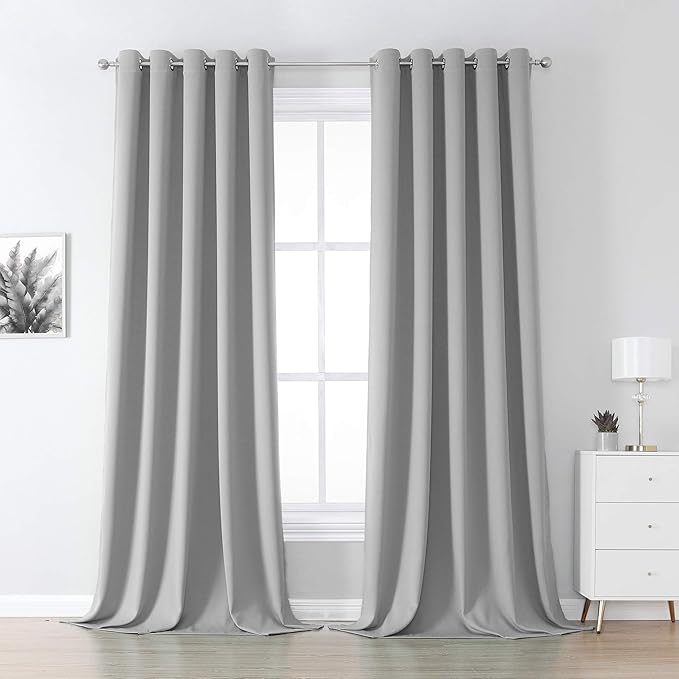 DUALIFE 120 Inch Length Light Grey Blackout Curtain Panels/Drapes by DUALIFE
