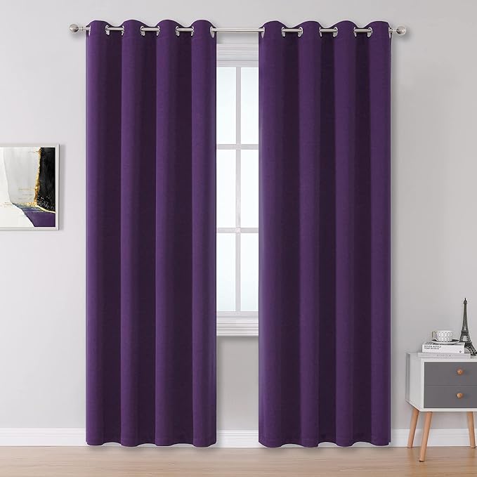 DUALIFE Purple Blackout Curtains 84 Inches Long 2 Panels Grommet Curtains by DUALIFE