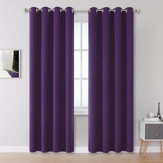 DUALIFE Purple Blackout Curtains 84 Inches Long 2 Panels Grommet Curtains by DUALIFE