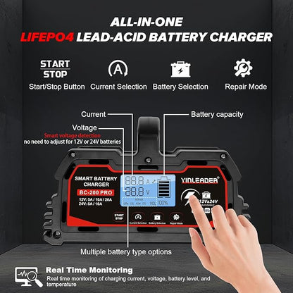 Battery Charger 20A, 12V/24V Lead Acid Smart Battery Charger, 12V LiFePO4 Car - Image 4