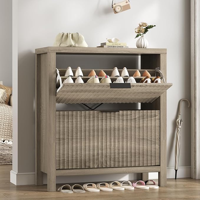 Shoe Cabinet Storage for Entryway, Fluted Shoe Cabinet by YomiluveDesign