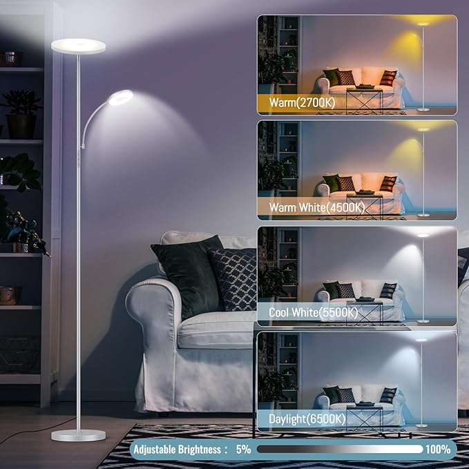 marctronic Silver Gray Floor Lamp, 42W 4000LM Super Bright LED Lamp - Image 4