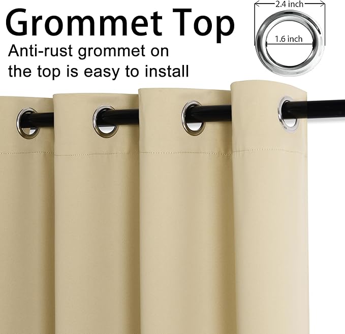 JIUZHEN Light Beige Blackout Curtains - Image 4