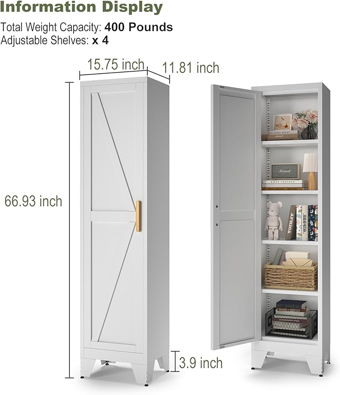 COFaR Tall Bathroom Storage Cabinet, Metal Farmhouse Narrow Slim Cabinet - Image 3