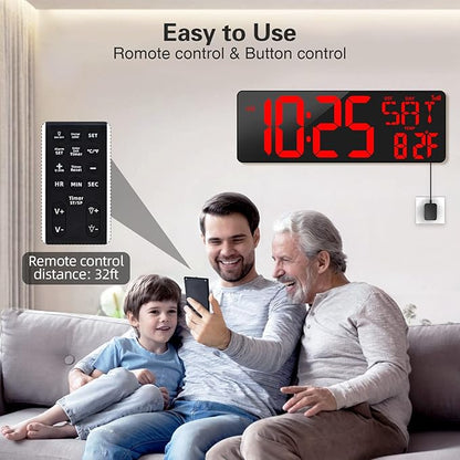 XREXS Large Digital Wall Clock WiFi Sync, 16.5 in Large Display Wall Clock - Image 6