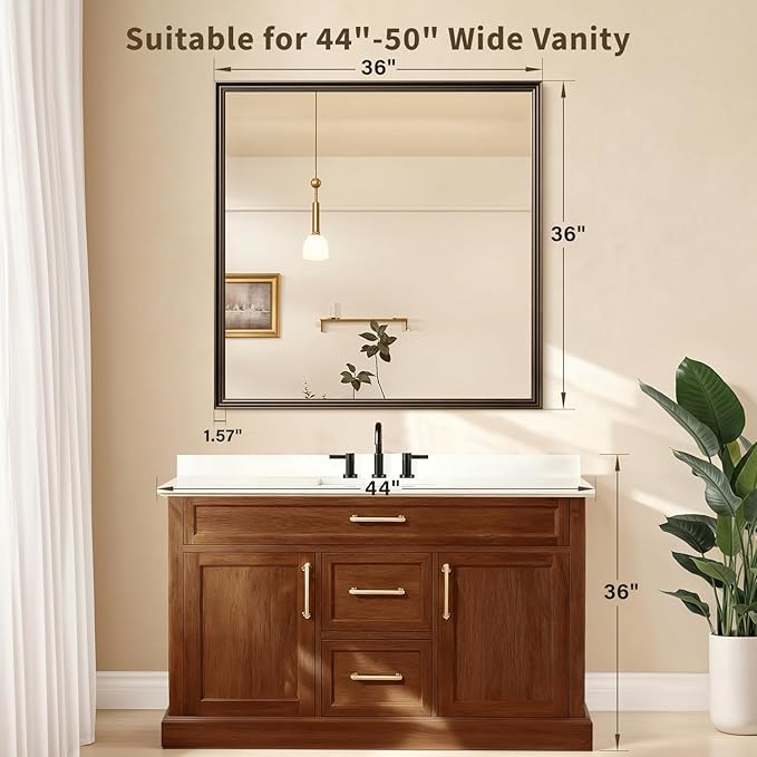 Retro Copper Effect Framed Wall Mirror, 36x36 Rectangle Mirror, - Image 2