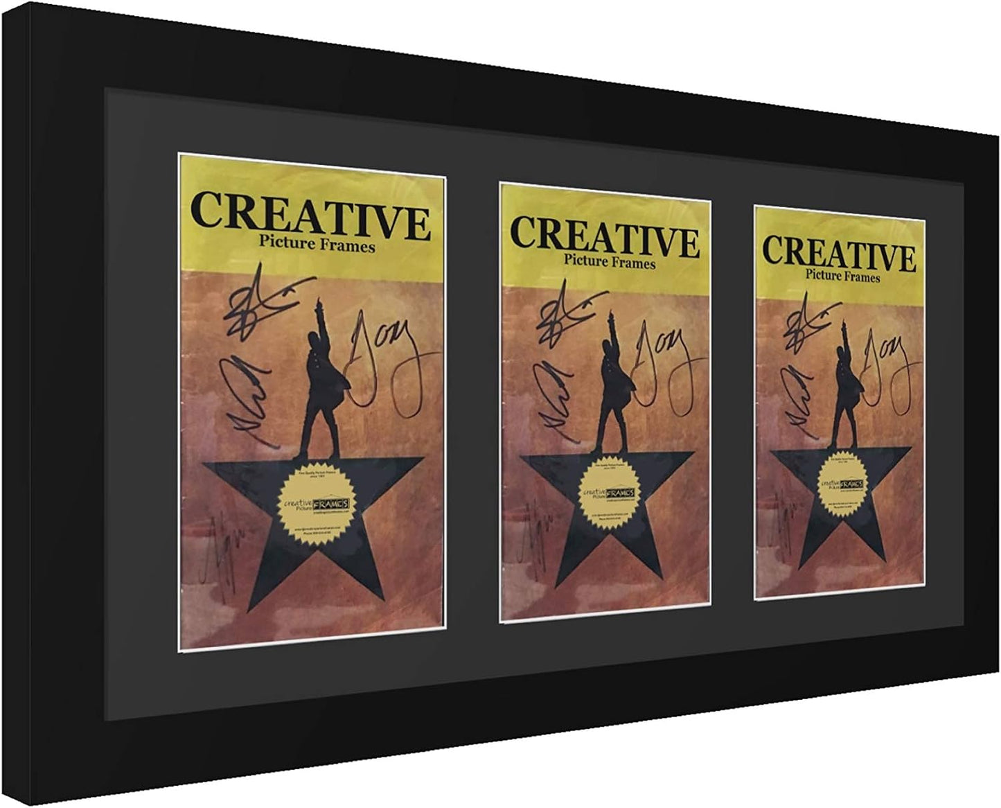 Creative Picture Frames 11"x 22" Black Triple Theatre Bill Frame and Black Matting with Installed Hanger and Stand (Theatre Bill Not Included)