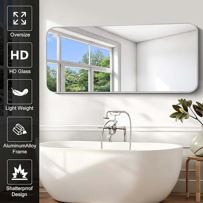 Silver Bathroom Mirror, 72 x 30 Inch Large Rectangle Mirror, Rectangular Vanity - Image 3