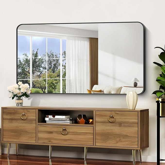 Bathroom Mirror, Metal Frame Rounded Corner Vanity Mirror, Large Wall Mounted - Image 5