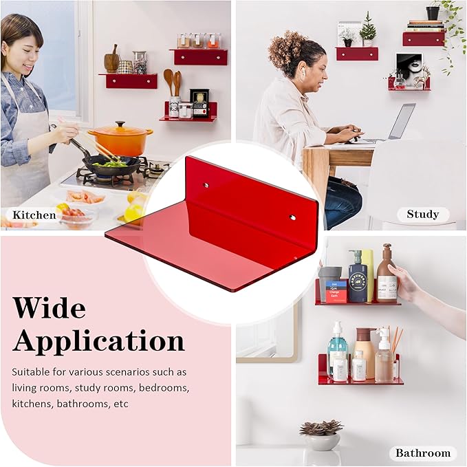 9 Inch Red Acrylic Small Wall Shelf, Home Wall Display Ledges - Image 6