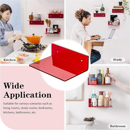 9 Inch Red Acrylic Small Wall Shelf, Home Wall Display Ledges - Image 6