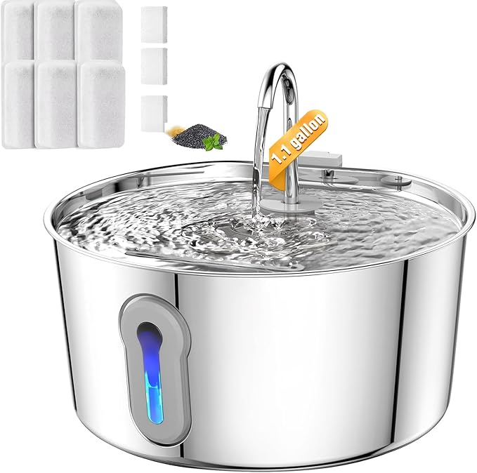 Cat Water Fountain, 4.0L/135oz Automatic Pet Fountain Stainless Steel Large Dog by HAJXM