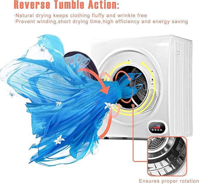 Euhomy Compact Clothes Dryer, 1500W Stainless Steel Dryer, 3.5 cu.ft, LCD - Image 4
