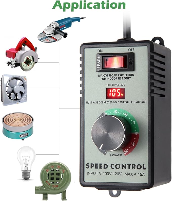 AC Motor Speed Controller 110-120V / 15A Max / 10A Rated Variable Fan Speed - Image 7